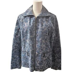 Stunning‎ Chicos 100% leather Dress jacket - 2 Large -Blue Snakeskin Satin Lined